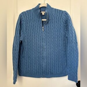 L.L. Bean Blue Zip-Up Cable Knit Sweater